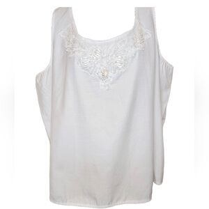 Pearls & Lace White Sleeveless V Neck Tank Top Women's Lg